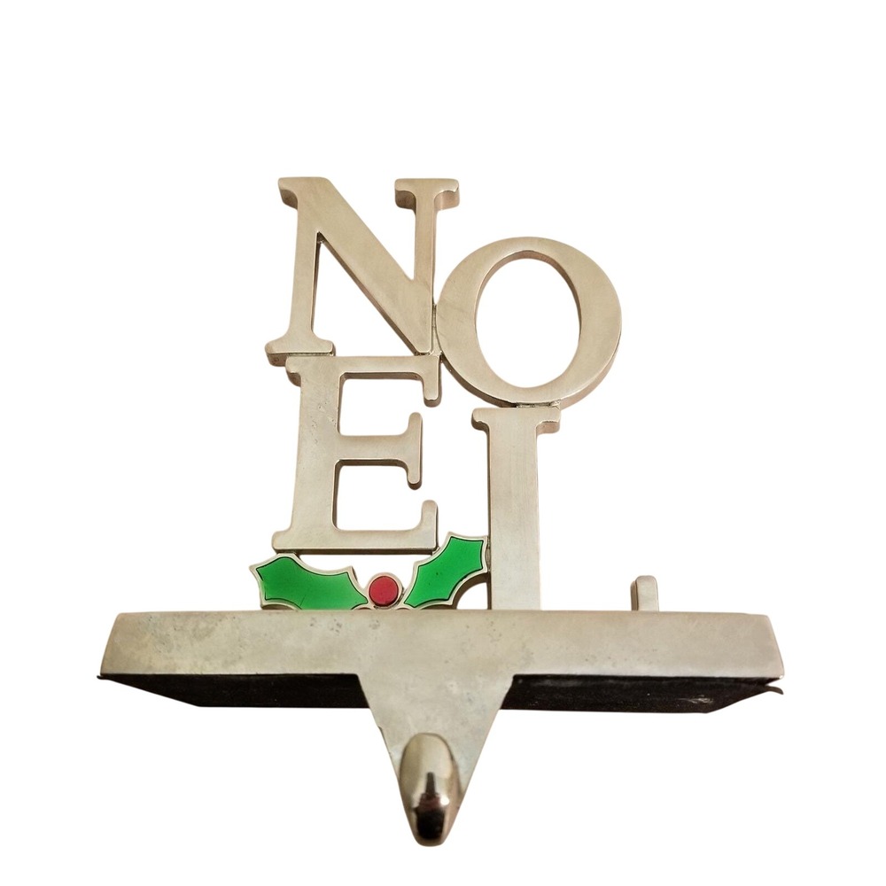 NOEL Stocking Hanger Holder Stained Glass Holly Berries Christmas Decor Holiday